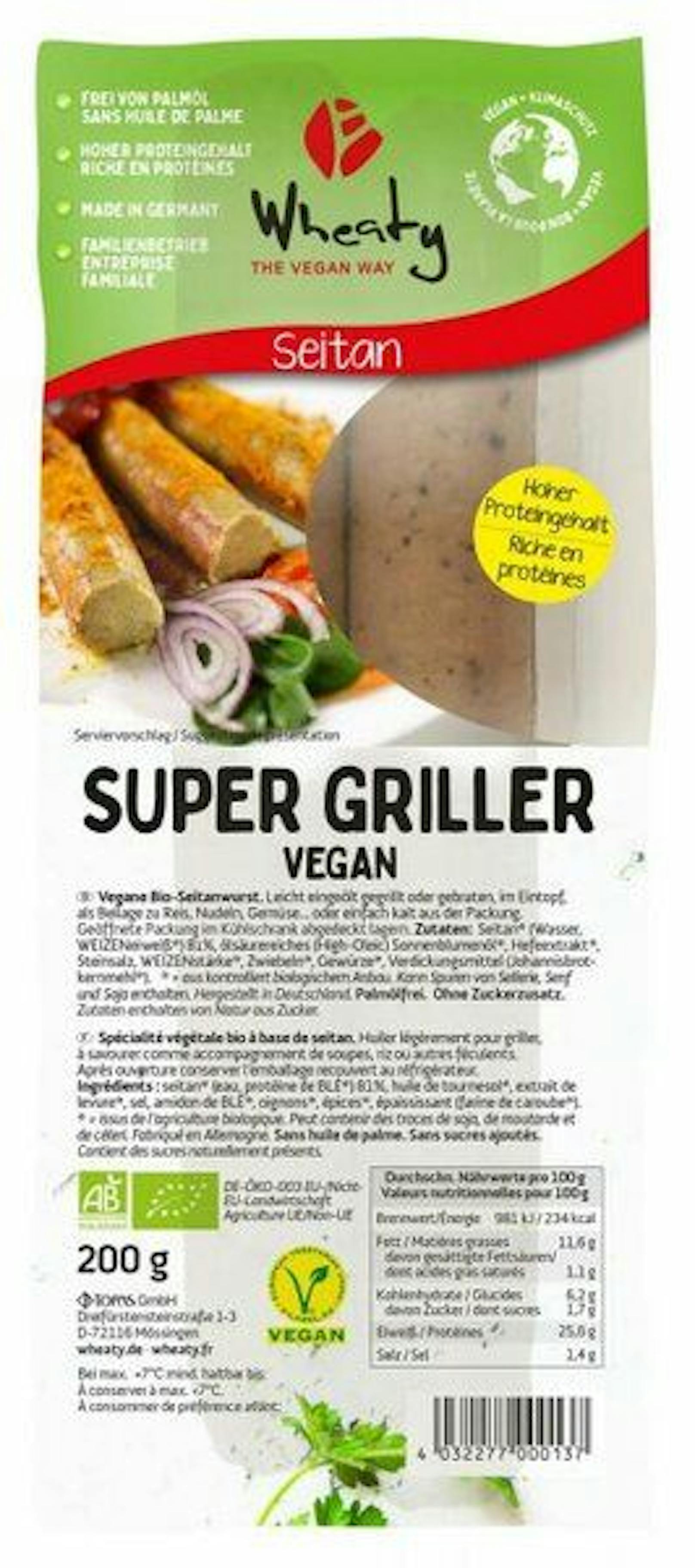 Ebenso wie in "Wheaty Super Griller Vegan".
