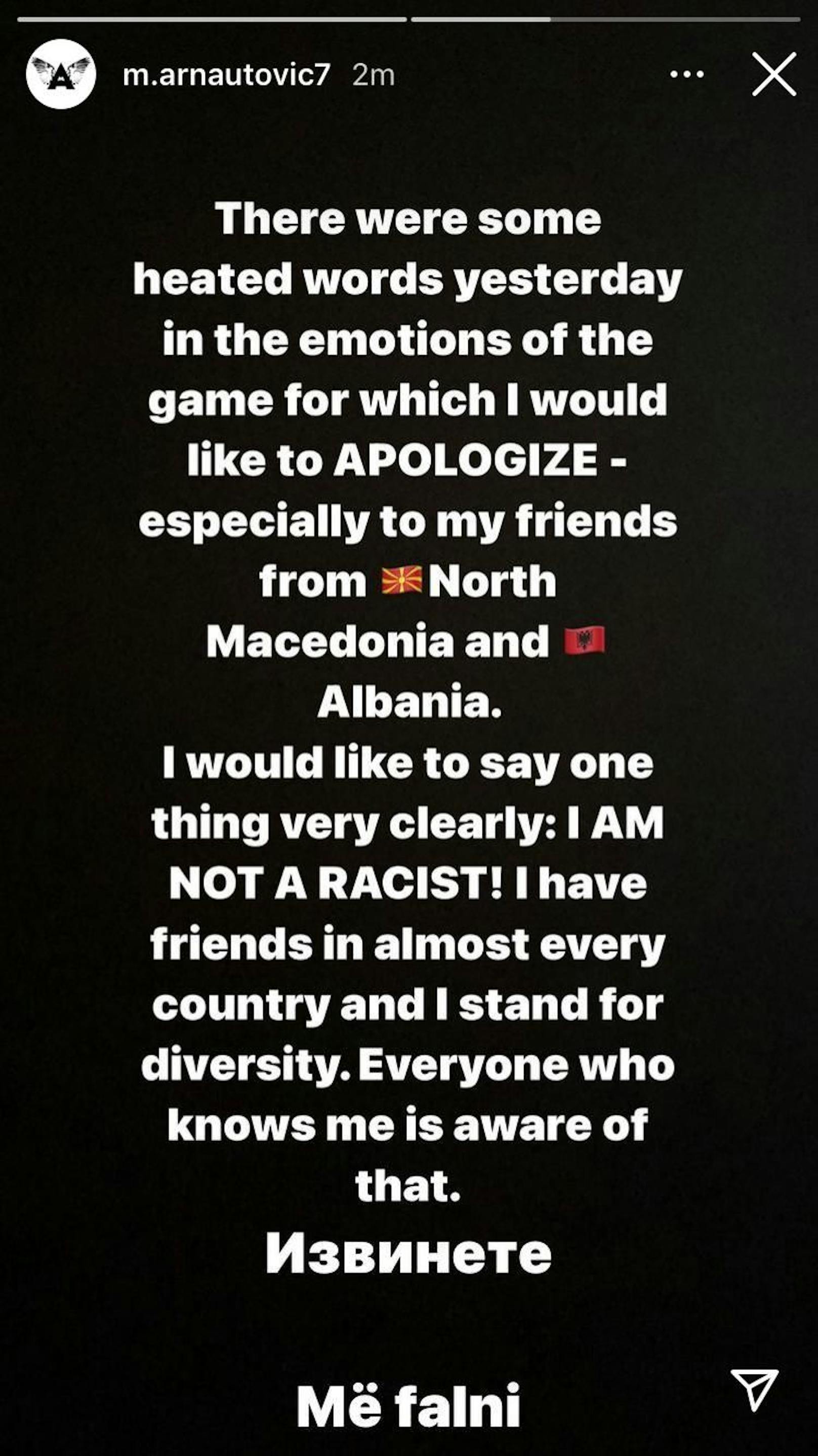 Marko Arnautovic entschuldigt sich via Instagram. 