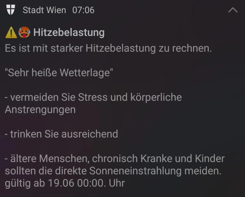 Warnung der Stadt Wien.