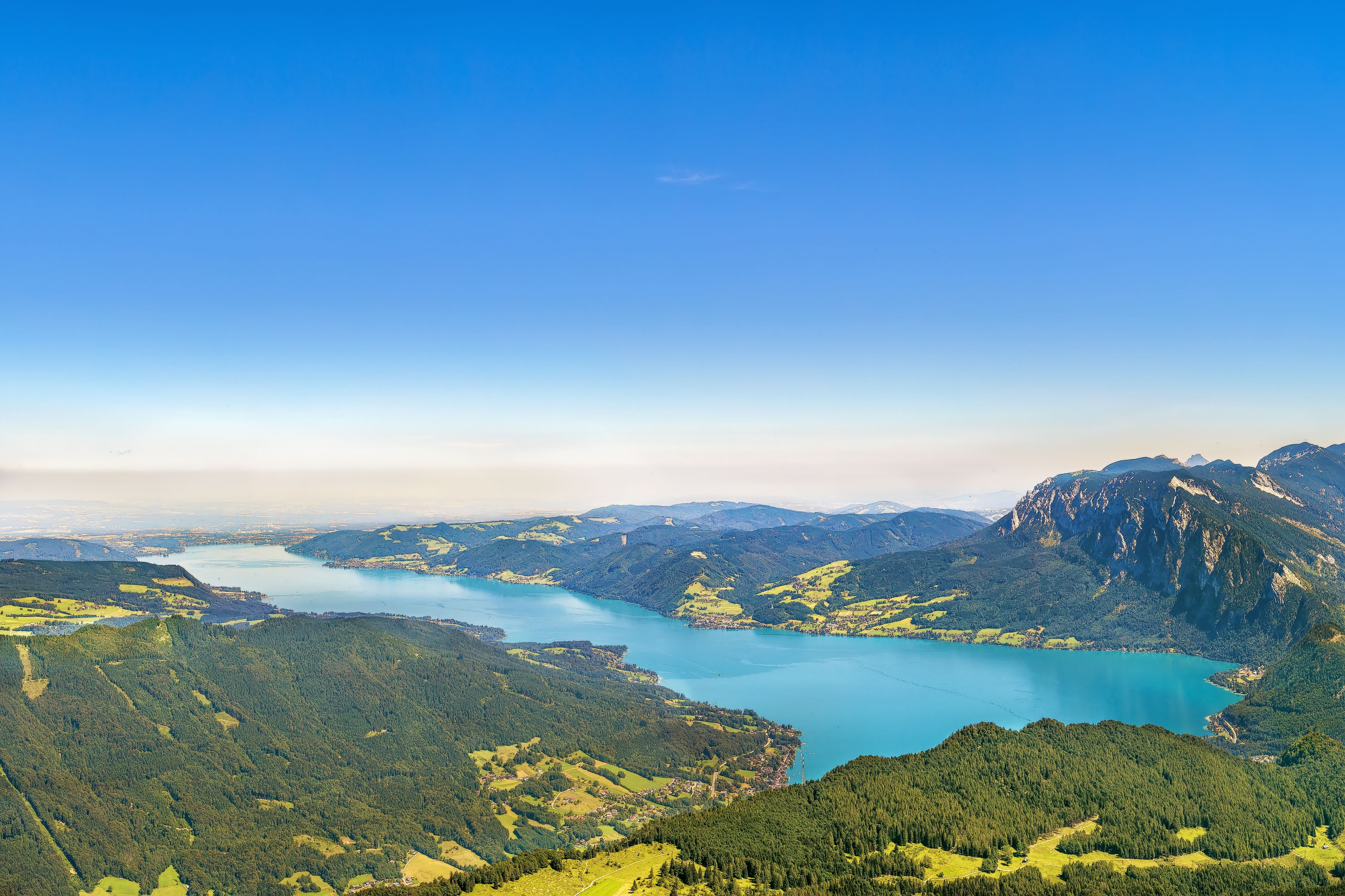 View of Alps mountain with Attersee lake from Schafberg mountain, Austria