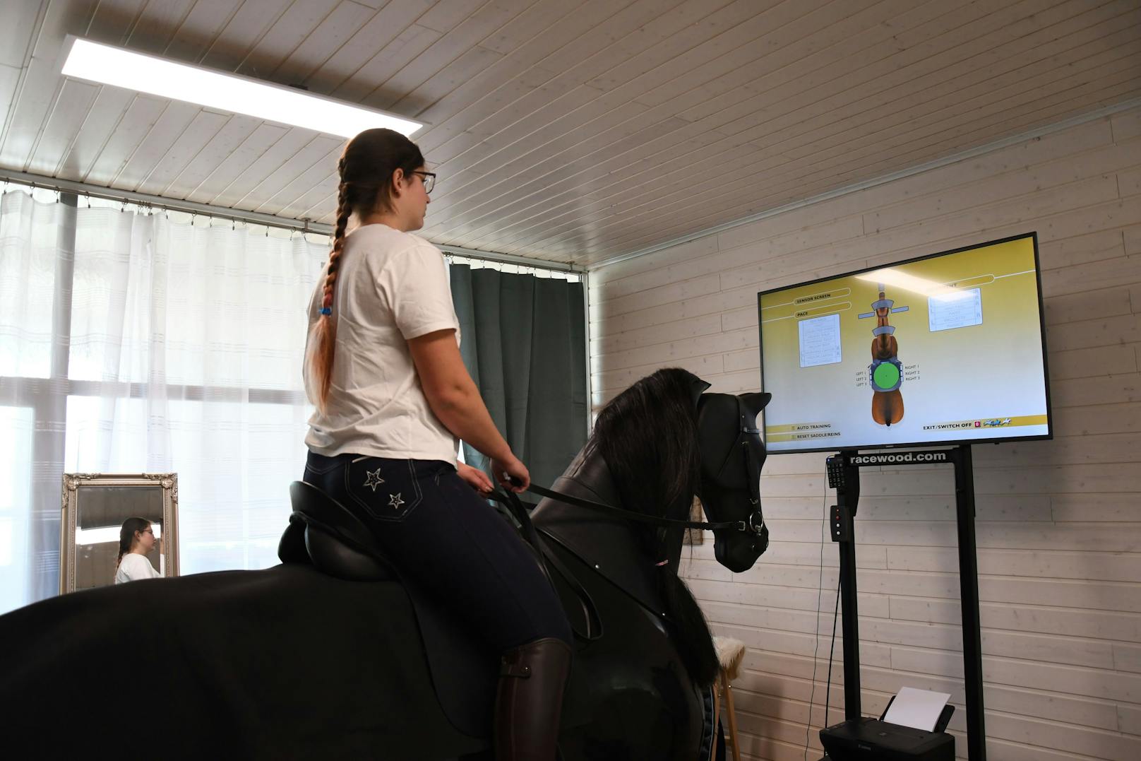 Am Simulator sieht man genau, wo der Schwerpunkt ist, ob man richtig sitzt und dem Pferd die richtigen Kommandos gibt. 