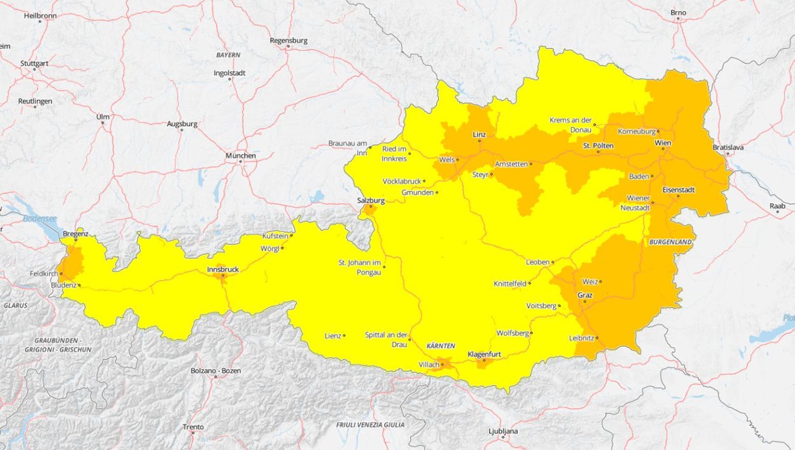 Warnung der ZAMG: Im Donauraum, Burgenland und Südosten der Steiermark ist mit "starker Hitzebelastung" zu rechnen.
