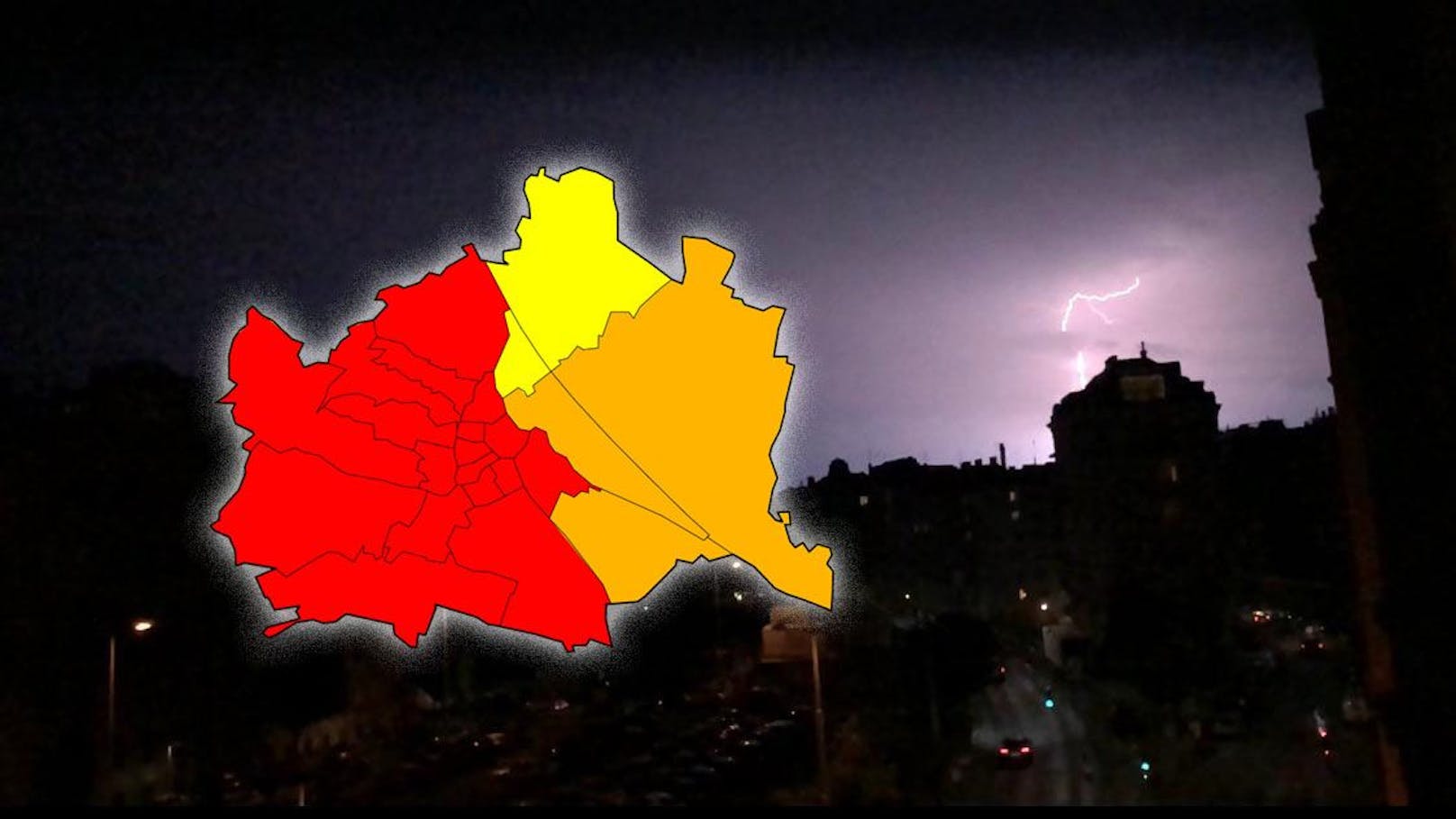Erste Blitze in Wien – ein heftiges Unwetter hat die Hauptstadt erreicht.