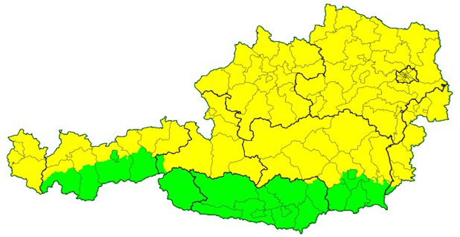 Für beinahe ganz Österreich haben die Wetter-Experten der UWZ eine Gewitter-Vorwarnung (gelb) ausgegeben.