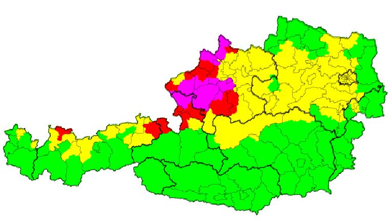 Aktuelle Unwetterwarnung in Österreich
