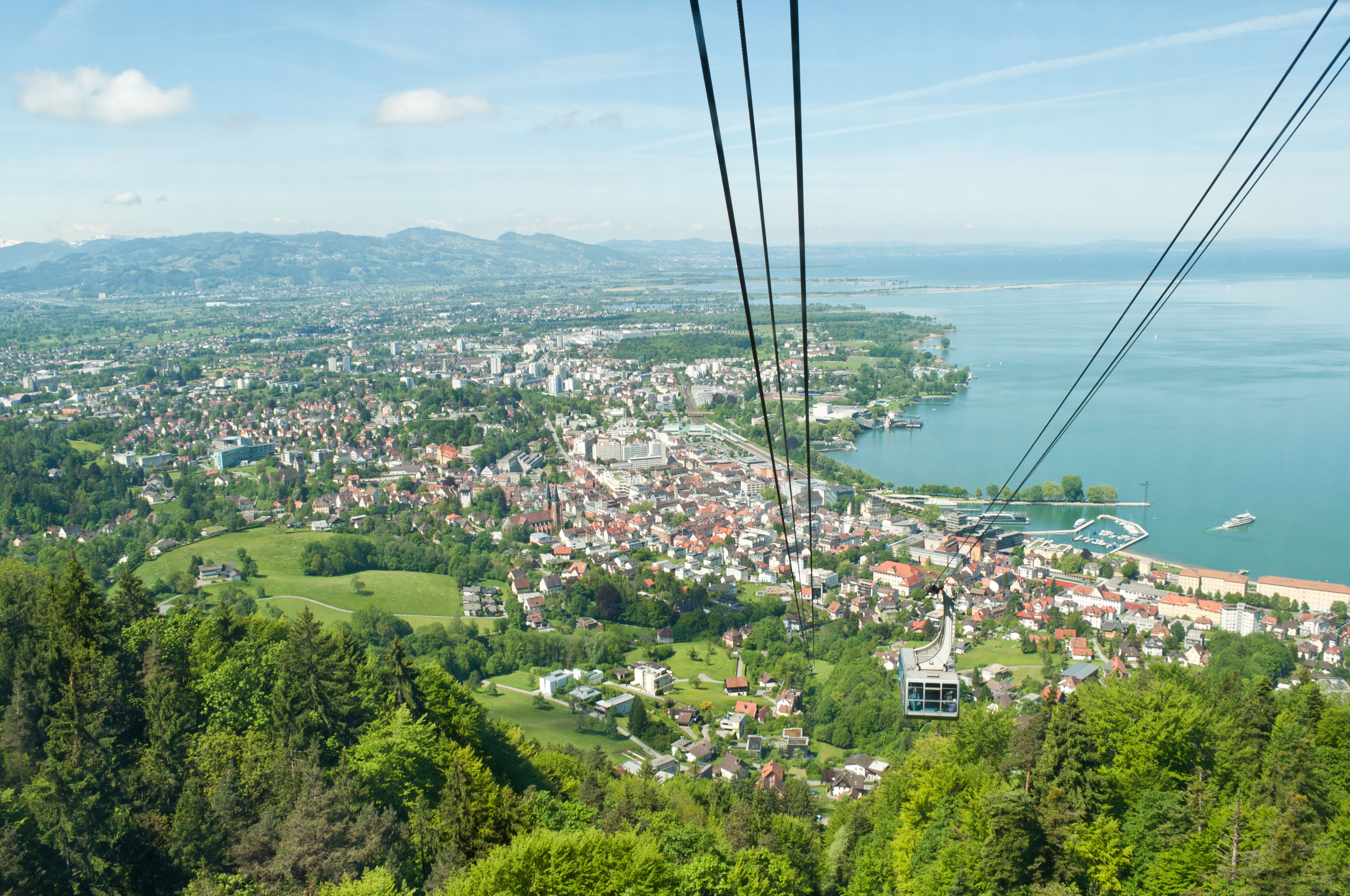 View over Bregenz and outer conurbation area / Austria from the Pfanderbahn - the mountain railway to the Pfander