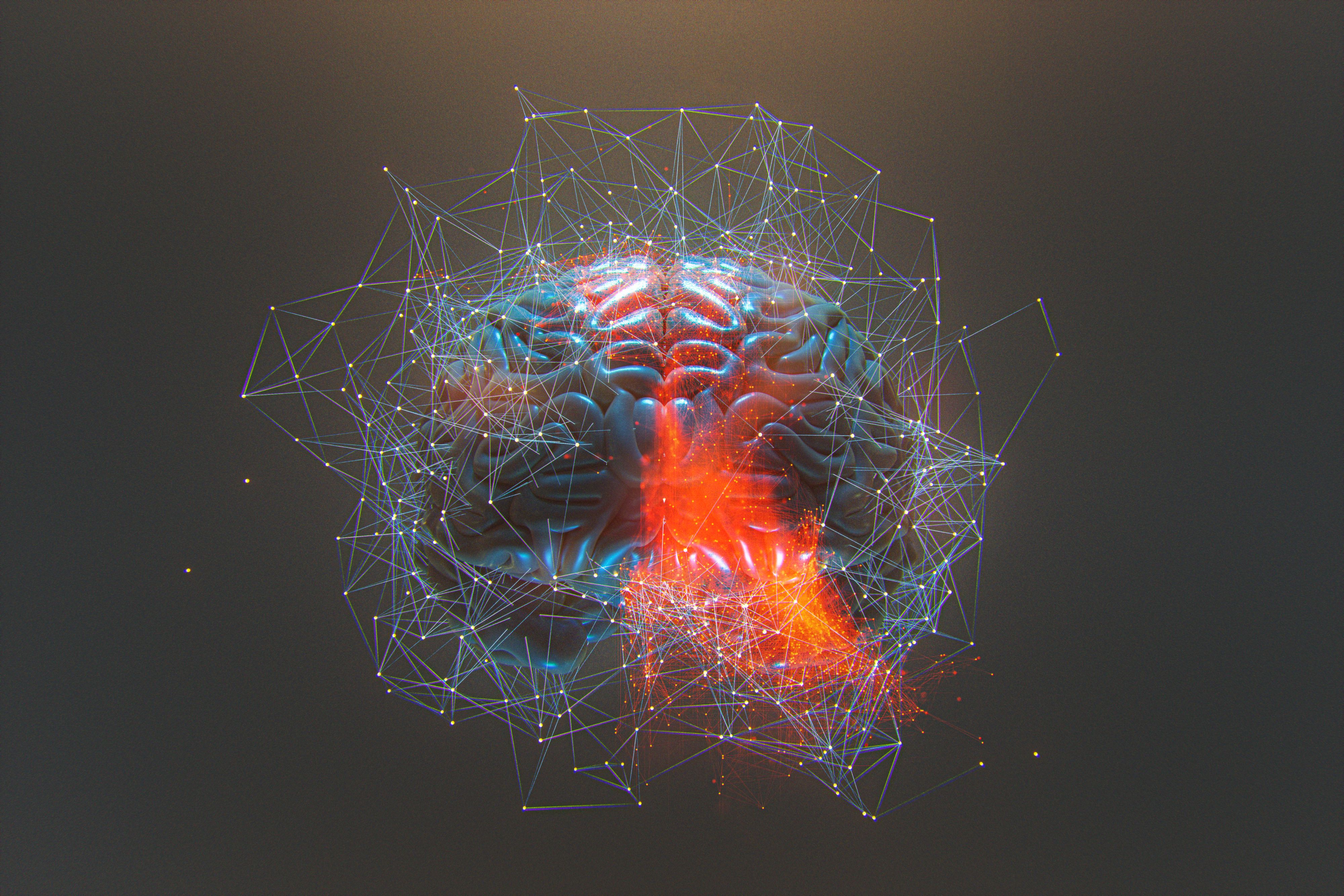 Abstract brain activity image. 3D generated image.