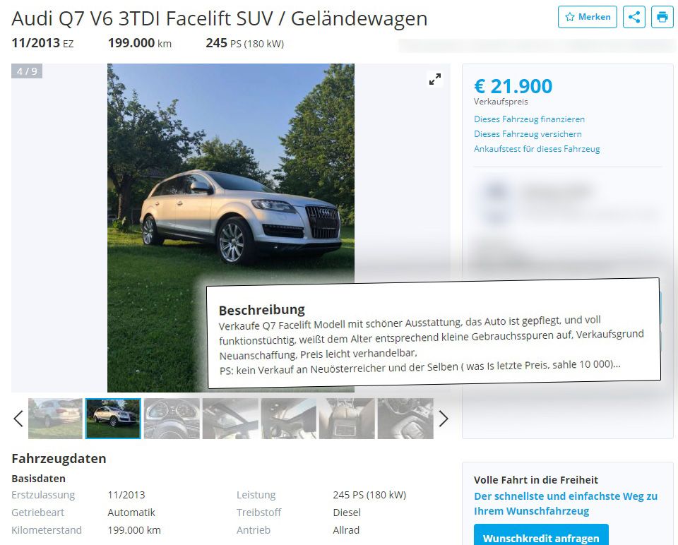 Die Beschreibung in der Anzeige sorgt für Wirbel. 