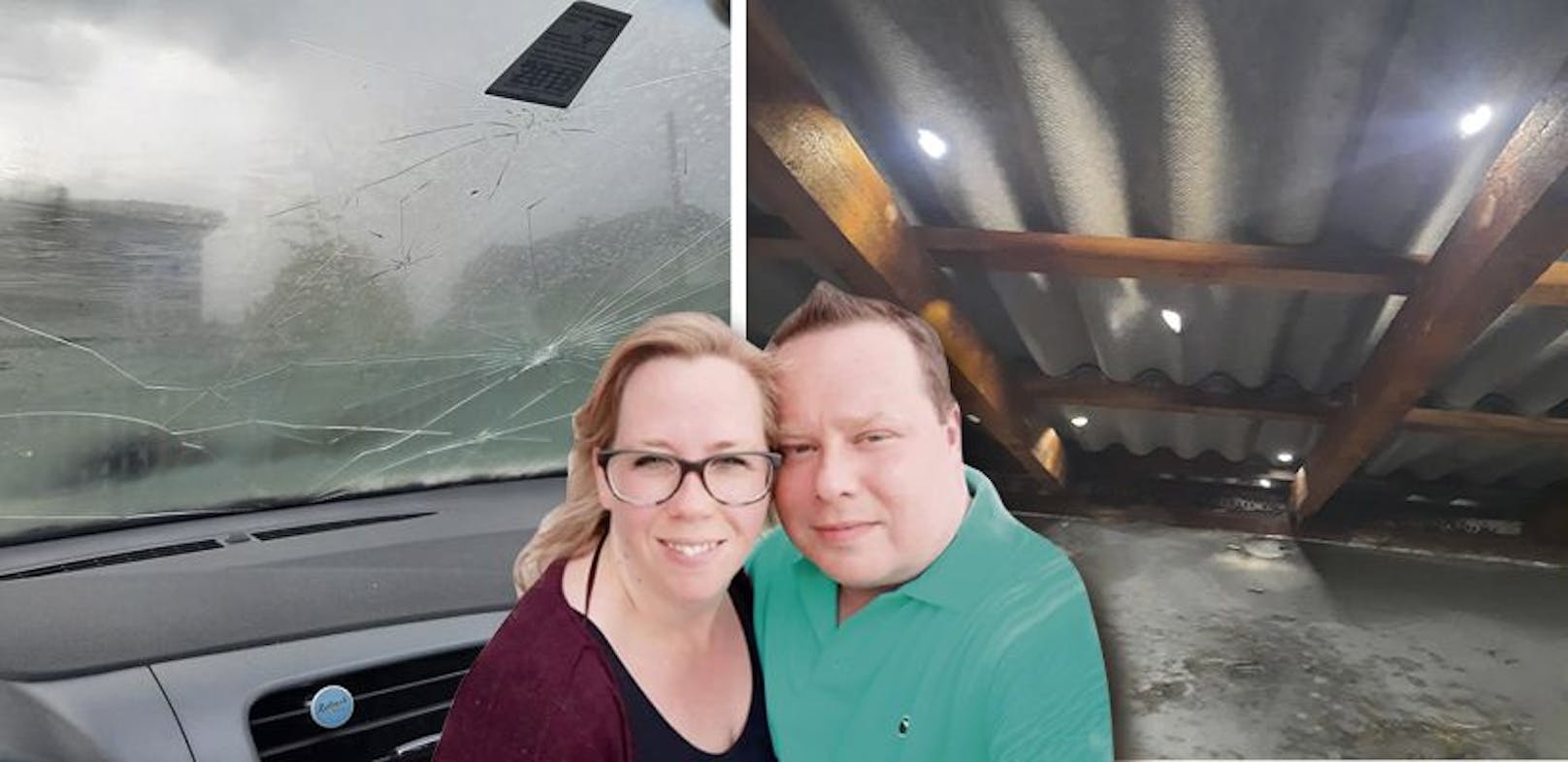 Jürgen und Michaela Schmid aus Pichling wurden von dem Hagel-Sturm hart getroffen. Sowohl ihr Auto als auch das Hausdach wurden schwer beschädigt.