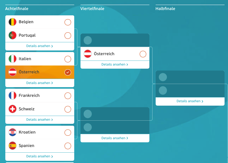 Österreich würde im Viertelfinale auf Portugal oder Belgien treffen.