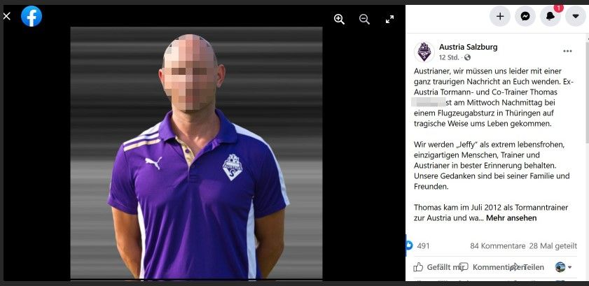 Austria Salzburg trauert um den ehemaligen Trainer, der bei einem Flugzeugabsturz ums Leben kam.