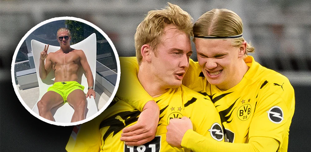 Erling Haaland posiert am Pool. 