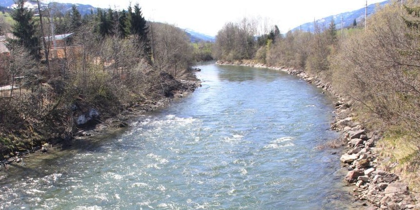 Die Salzach auf Höhe Bruck, Bezirk Zell am See