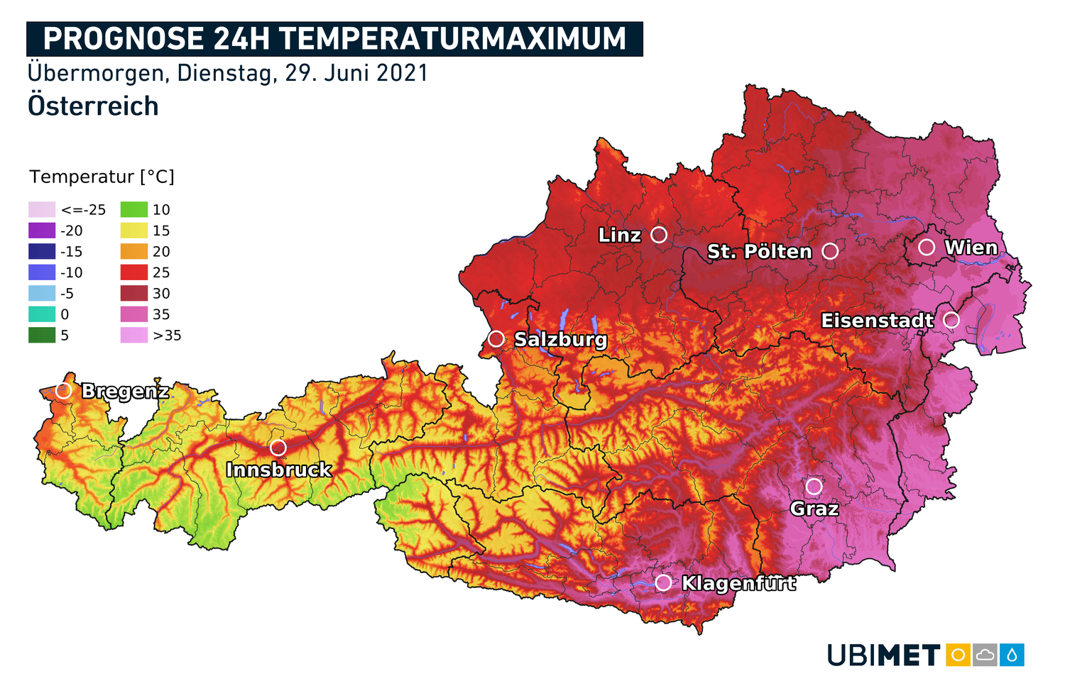 Höchstwerte am Dienstag.