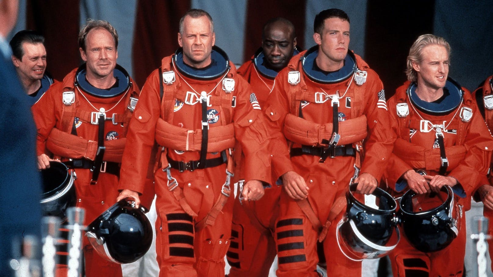 <strong>Bruce Willis</strong> als Weltenretter in "Armageddon" (mit u.a. Steve Buscemi, Ben Affleck, Owen Wilson)
