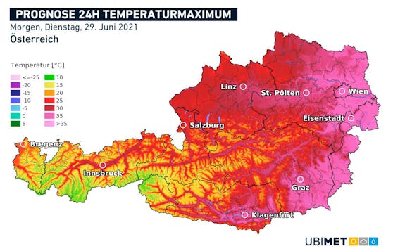 Hitze-Prognose für Dienstag, 29. Juni 2021