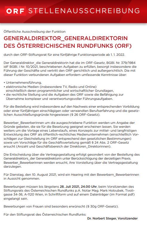 Diese Anforderungen sollte der künftige ORF-Generaldirektor erfüllen.
