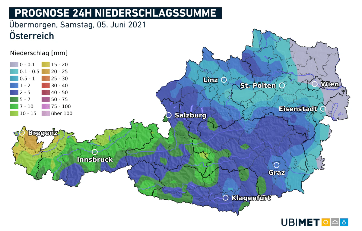 Niederschlagsprognose für Samstag.