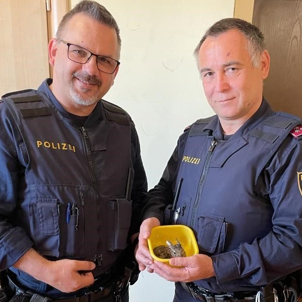 Die Polizisten und das gerettete Baby.