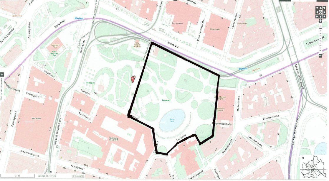 Das gesperrte Areal erstreckt sich von der TU bis zum Otto-Wagner-Pavillion.