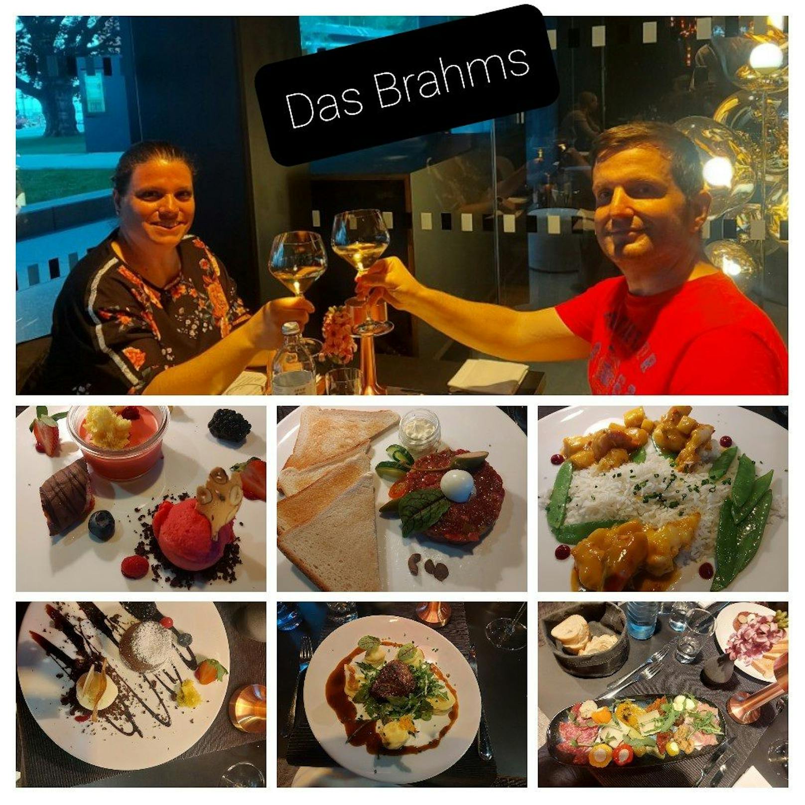 Wochenendtrip-Gewinner Gerhard&nbsp; und seine Frau Priska beim tollen köstlichen Abendessen im <strong><em>Restaurant "Das Brahms"</em></strong> in Innsbruck.