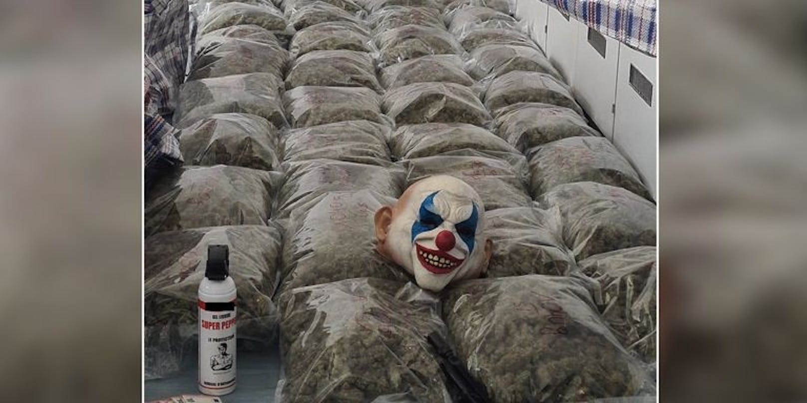 Die Polizei stellte rund 36 Kilogramm Marihuana und eine Grusel-Clown-Maske sicher.