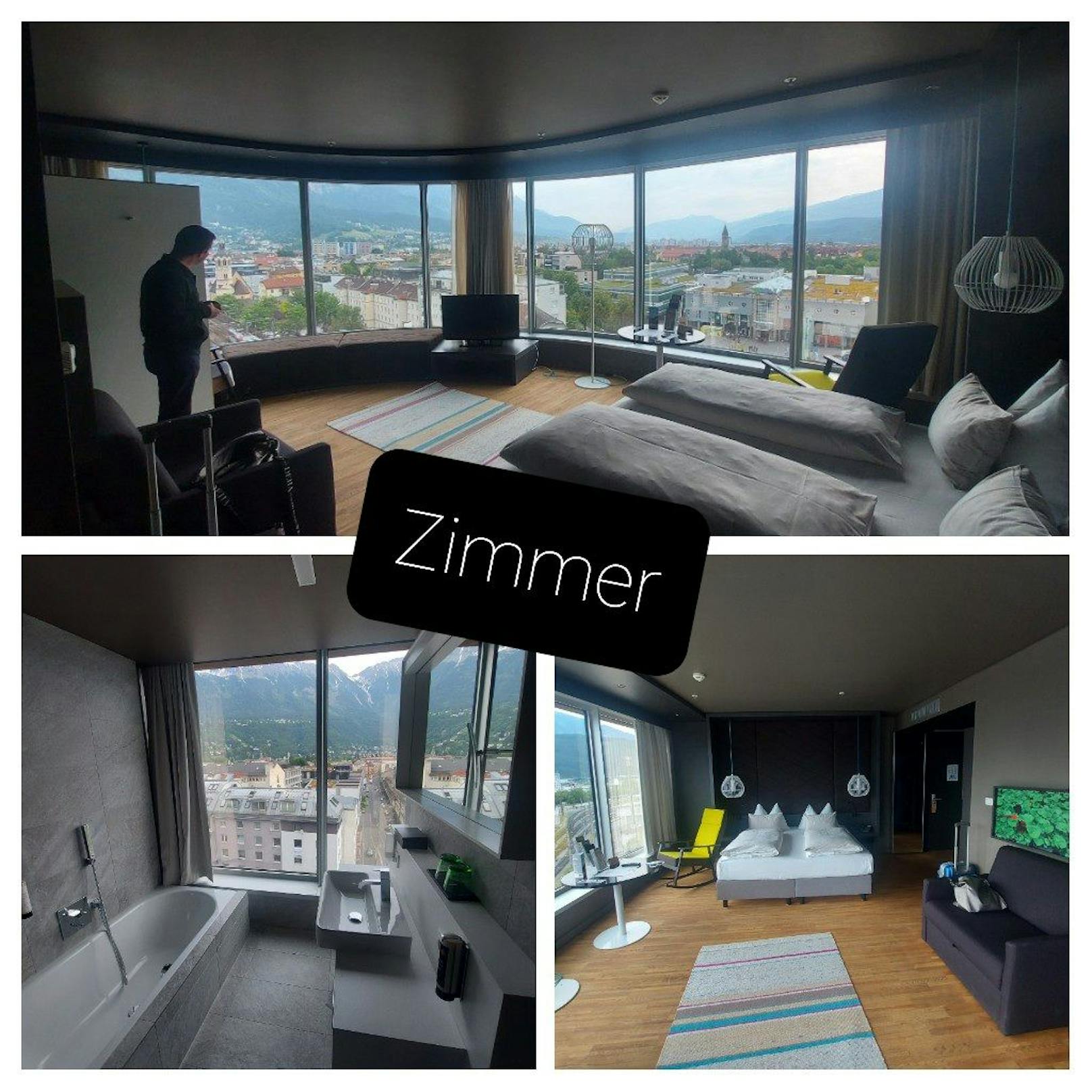 Das wunderschöne Hotelzimmer in "Das aDLERS Design Hotel" in Innsbruck bietet eine einmalige Aussicht auf die Landeshauptstadt Innsbruck.