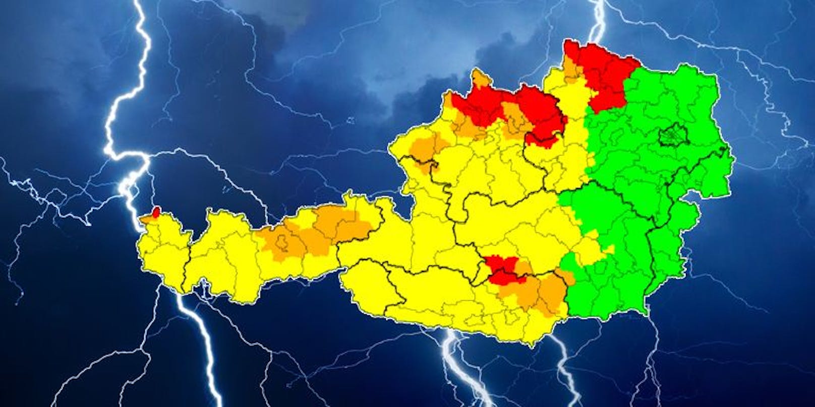 Kräftige Gewitter ziehen über Österreich.
