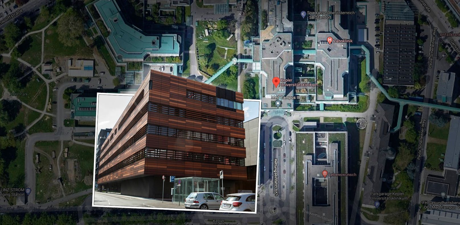 Das neue Lehr- und Forschungsgebäude der medizinischen Fakultät beim Kepler-Klinikum steht bereits.