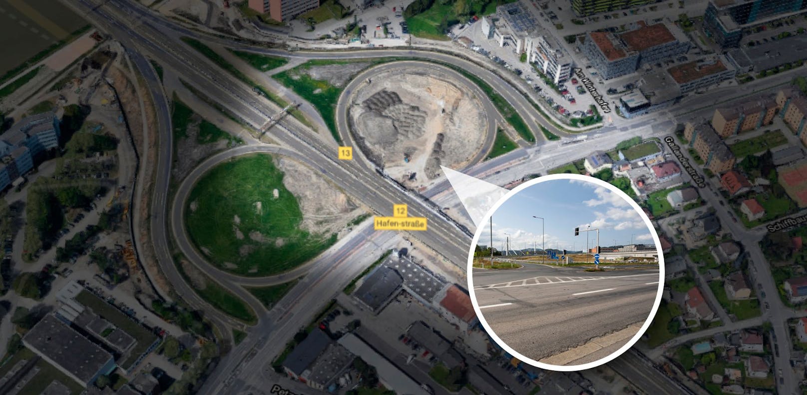 Die A7-Abfahrt Hafenstraße gleicht auf Google Maps einer großen Baustelle.
