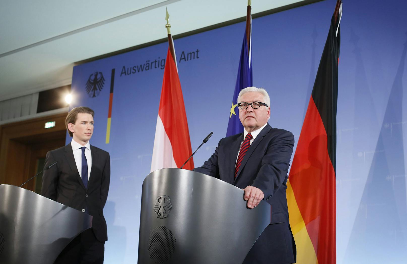 Als Außenminister standen für Kurz auch internationale Arbeitstreffen – hier mit dem deutschen Amtskollgen Frank-Walter Steinmeier (SPD) – und...