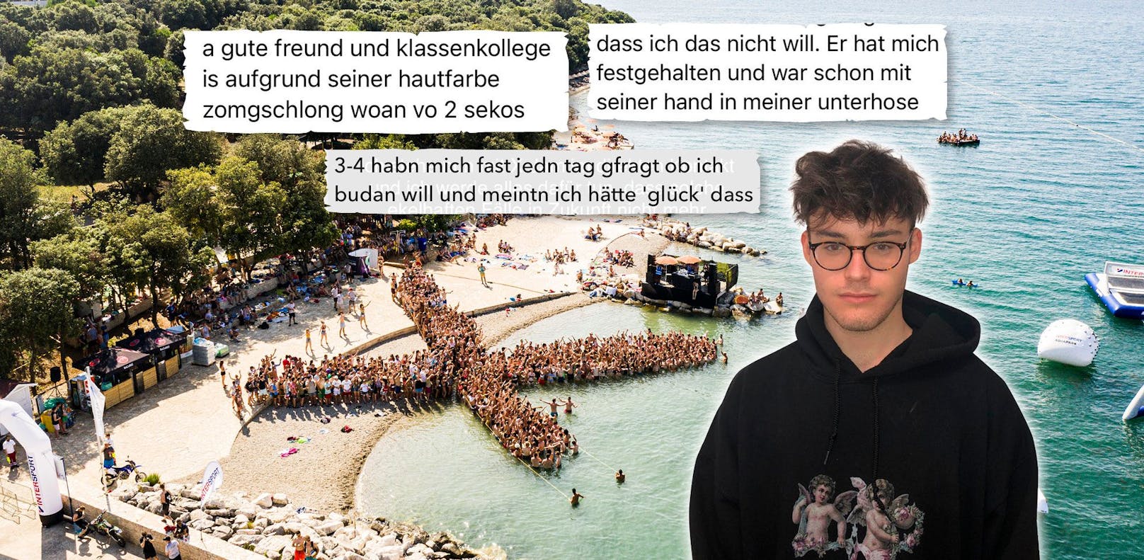 Bastian K (r.) aus NÖ sammelte schockierende Berichte über Maturareise-Event.