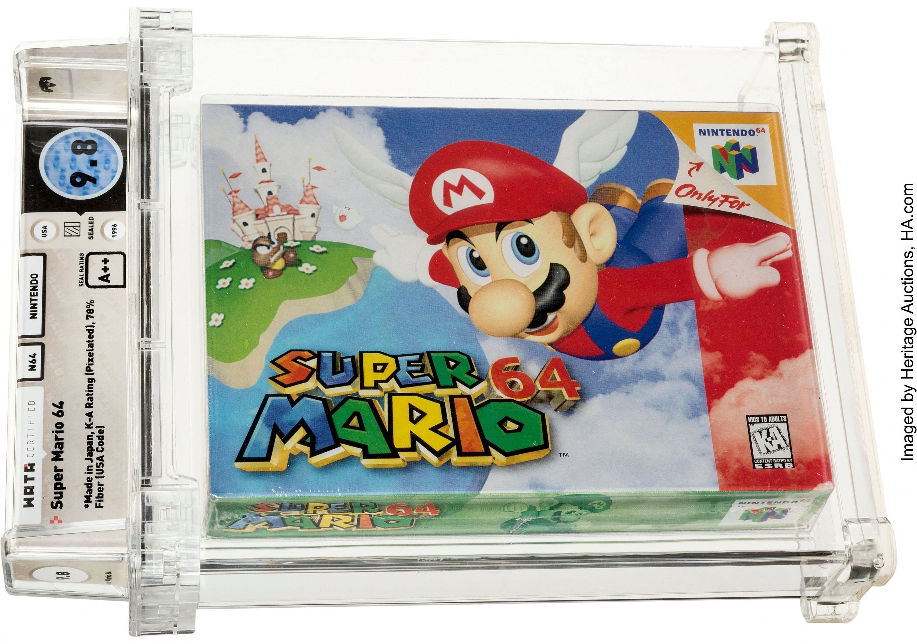 Download von www.picturedesk.com am 12.07.2021 (12:07).  *** SERVICEBILD *** This handout image obtained July 11, 2021, courtesy of Heritage Auctions shows the Super Mario 64 Game Cartridge. - A cartridge of Nintendo's classic video game "Super Mario 64" set a world record on July 11, 2021, selling at auction for $1.56 million. The sale, the first ever of a game cartridge to surpass $1 million, came just two days after a sealed copy of "The Legend of Zelda," made for the old Nintendo NES console, sold for a then-record of $870,000. Dallas-based Heritage Auctions, which handled both sales, has not identified the buyers. (Photo by Handout / Heritage Auctions / AFP) / RESTRICTED TO EDITORIAL USE - MANDATORY CREDIT "AFP PHOTO /HERITAGE AUCTIONS/HANDOUT " - NO MARKETING - NO ADVERTISING CAMPAIGNS - DISTRIBUTED AS A SERVICE TO CLIENTS / to go with afp story -"'Super Mario' cartridge sold for video game record $1.5 million " - 20210711_PD11212 - Rechteinfo: Servicebild (SB) Bei diesem Bild ist PictureDesk ausschließlich technischer Dienstleister und stellt eine technische Bearbeitungsgebühr in Rechnung. PictureDesk ist weder Urheber noch Rechteinhaber. Die Nutzung liegt in alleiniger Verantwortung des Kunden. Nur für redaktionelle Nutzung! Werbliche Nutzung erfordert Freigabe: bitte schicken Sie uns eine Anfrage.