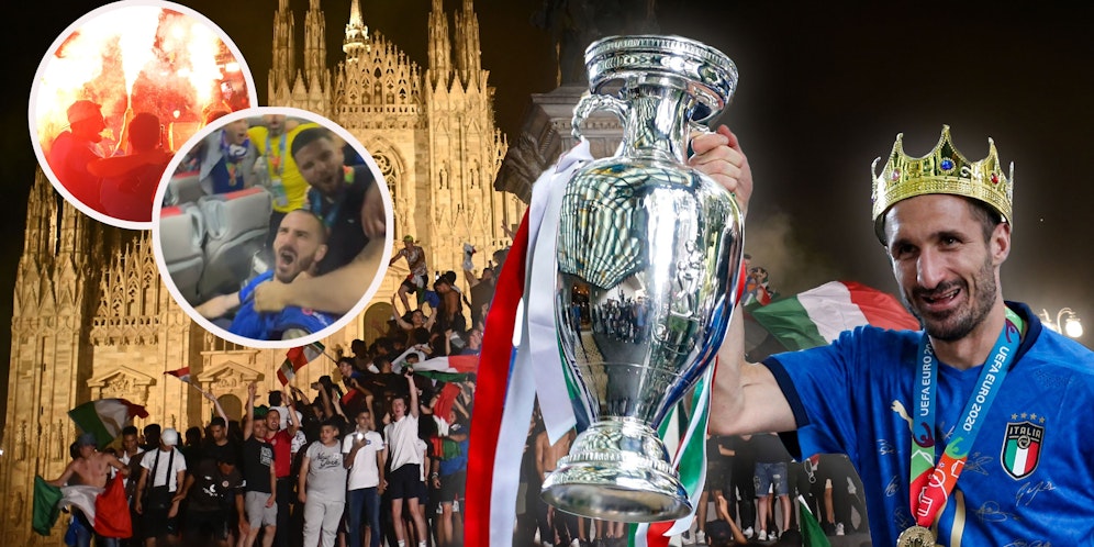 Giorgio Chiellini lässt sich als König feiern. Italien ist im Freudentaumel.