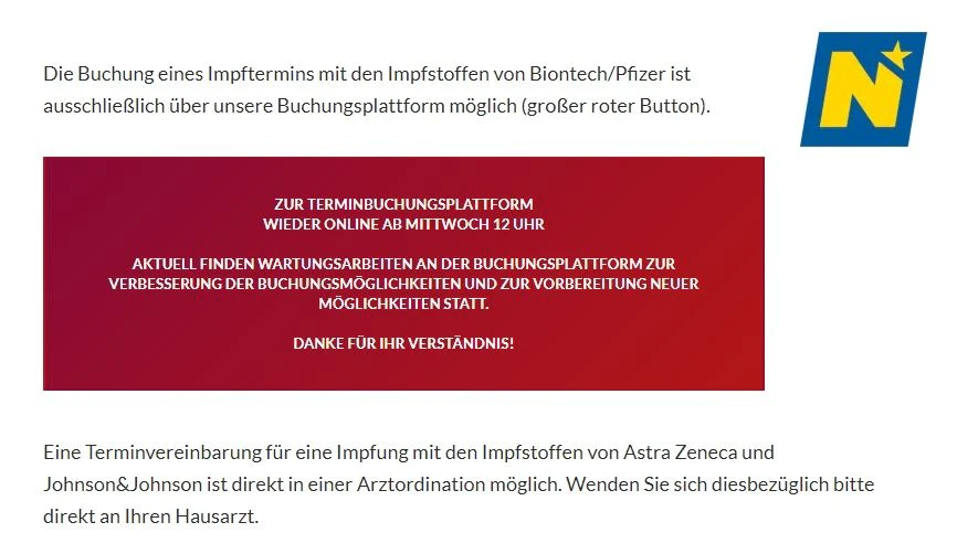 Die Mittteilung auf der Plattform impfung.at am Montagabend