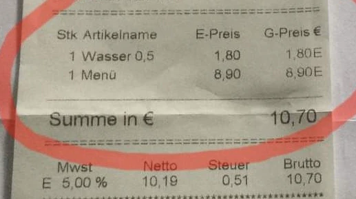 Diese Rechnung mit dem verrechnetem Wasser ärgerte den Kunden.