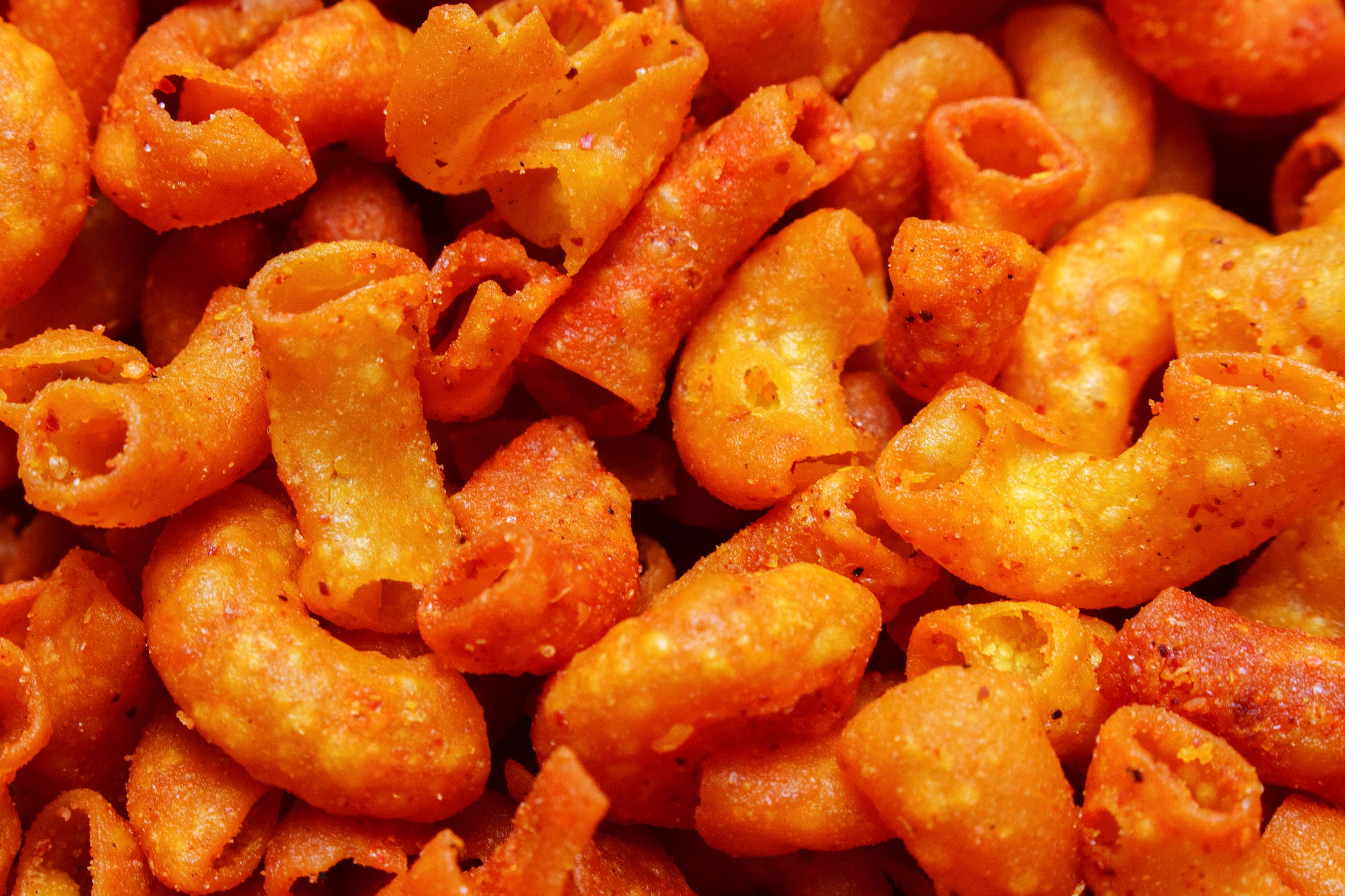 Abstract background Close up Red Spicy Fried Macaroni Texture