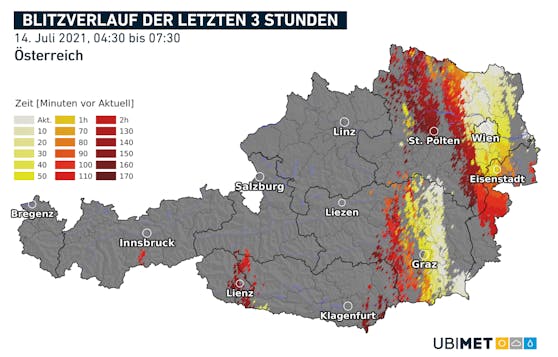 Blitzverlauf der letzten drei Stunden.