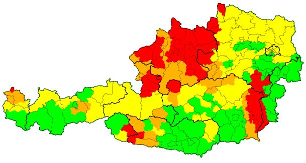 Die aktuellen Unwetterwarnungen der UWZ. Stand 14. Juli, 17.50 Uhr