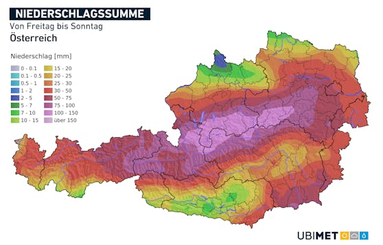 Niederschlagssumme Freitag bis Sonntag