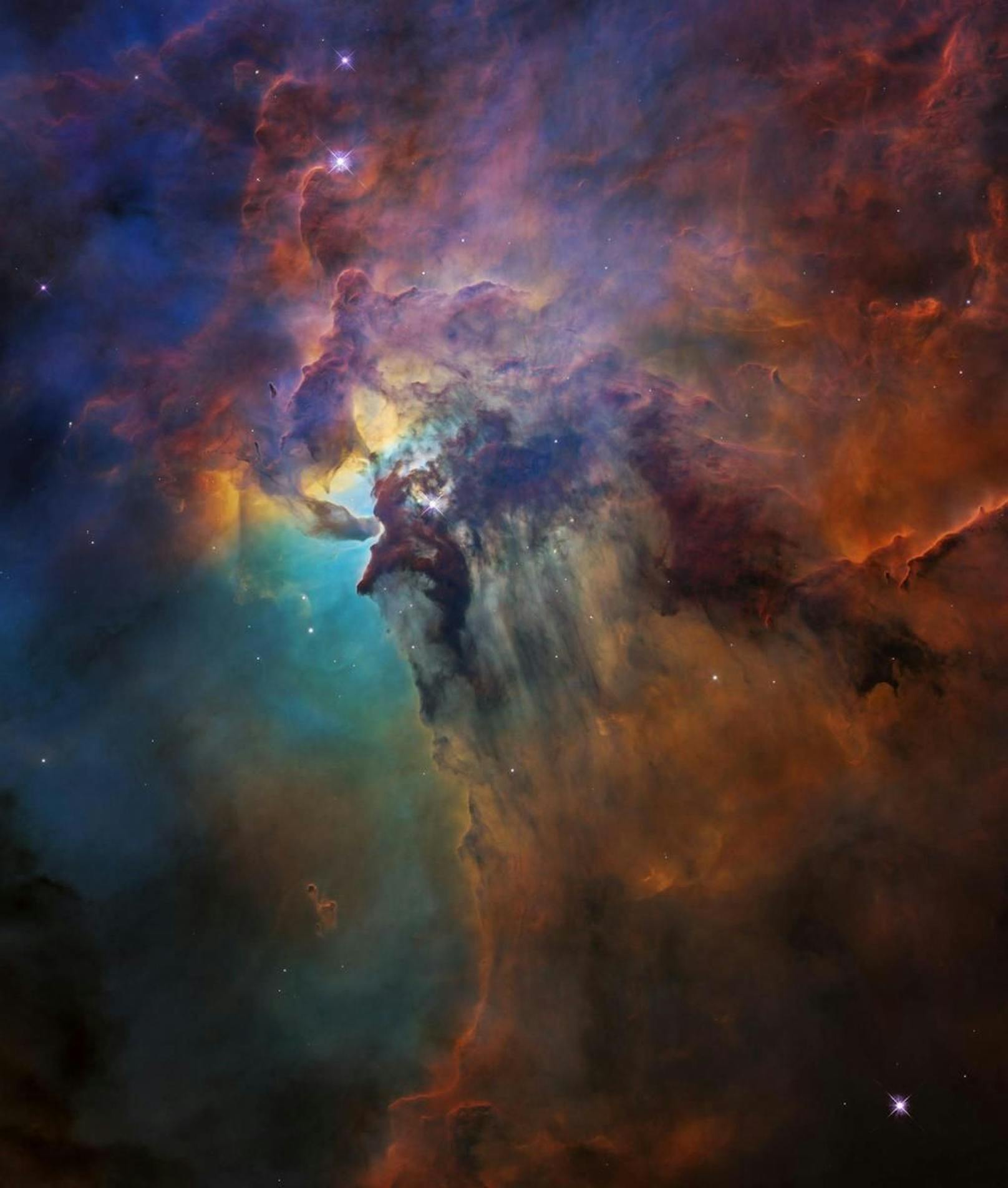 Dem Weltraumteleskop haben wir Bilder wie dieses zu verdanken. Zu sehen sind ultraviolette Strahlung und Sternwinde des gigantischen Sterns Herschel 36.