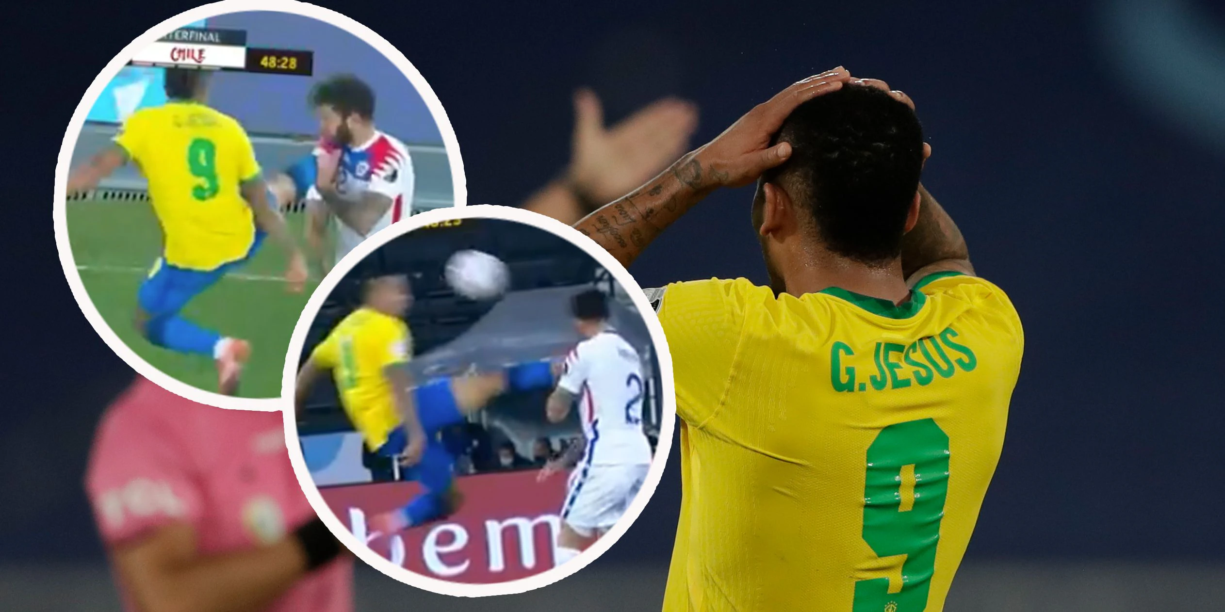 Gabriel Jesus fliegt für einen Kung-fu-Tritt vom Platz.