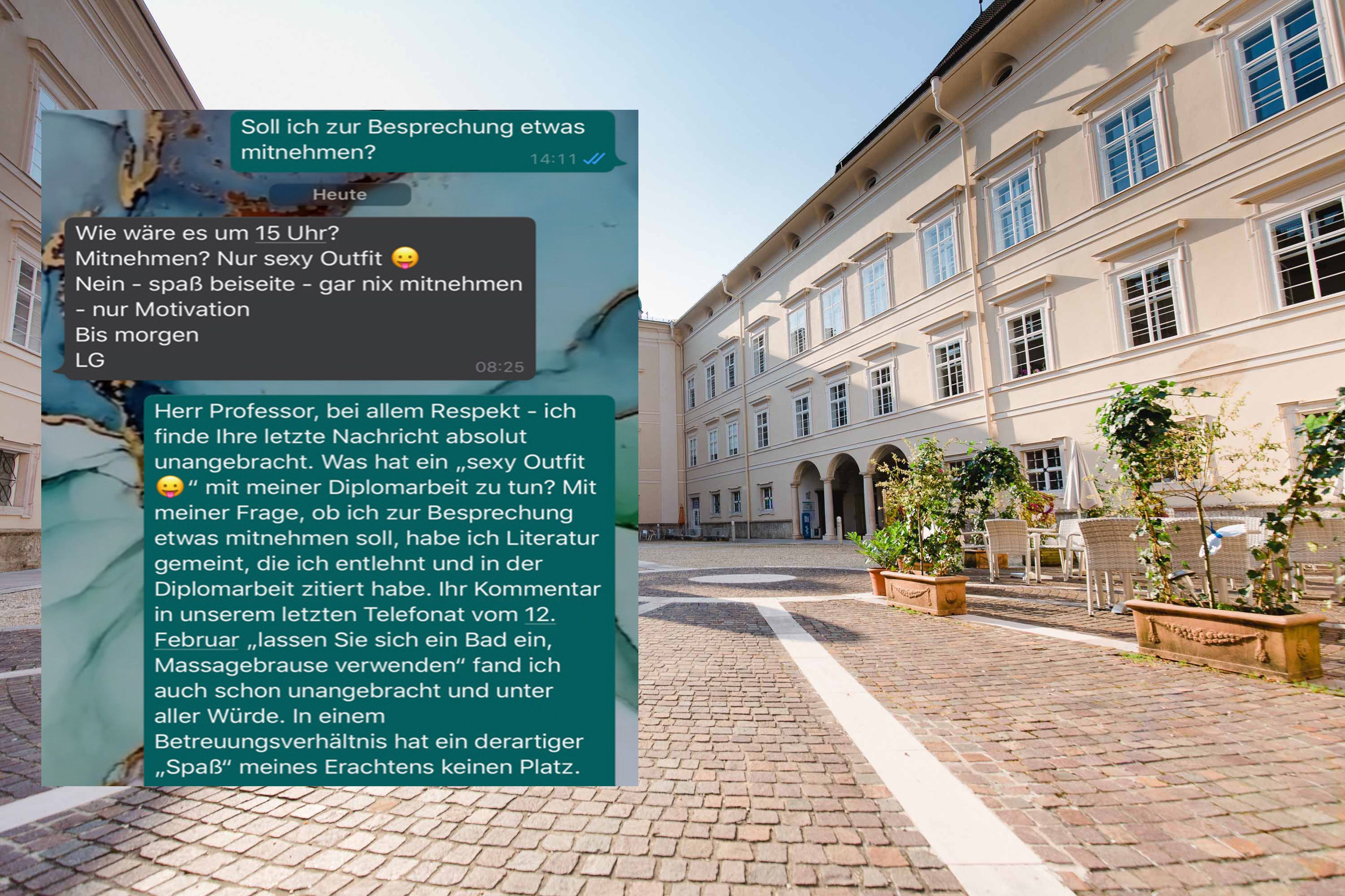 WhatsApp Nachrichtenverkehr zwischen Studentin und Professor, dem sexuelle Belästigung vorgeworfen wird.