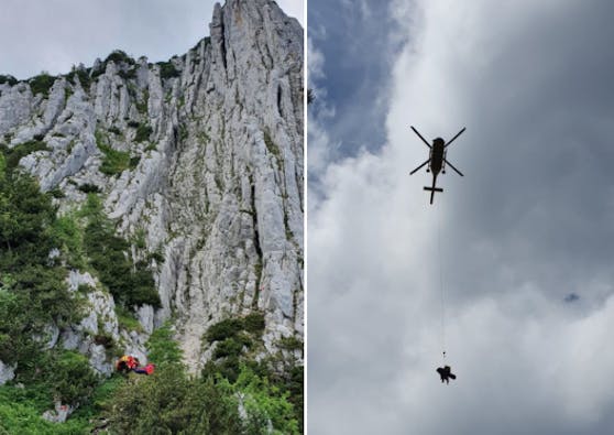 Retter der Bergrettung Ebensee holten die 32-jährige Oberösterreicherin vom Berg. Der Notarzthubschrauber Christophorus 6 flog die schwerverletzte Frau ins Krankenhaus.