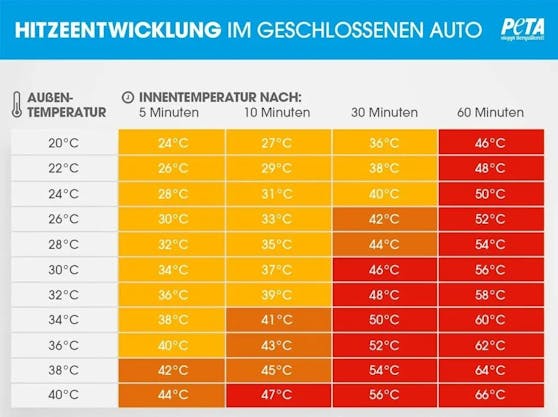 Diese Graphik zeigt, wie schnell sich ein Auto aufheizen kann.