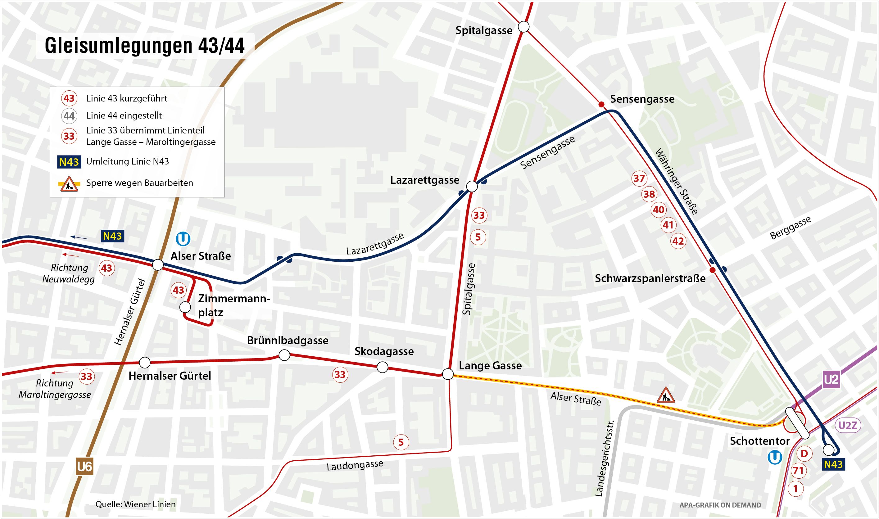 Neue Gleisstrecke für Linien 43 und 44 auf Tunneldecken der U5 und U2