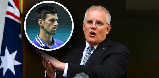 Australien-Premier Scott Morrison droht Novak Djokovic. 