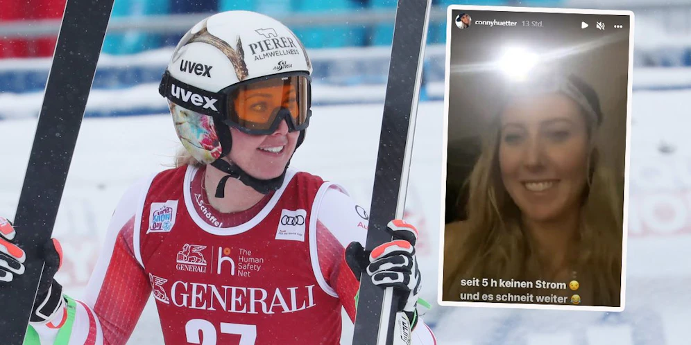 Ski-Star Conny Hütter bewahrt mit einer Stirnlampe den Durchblick.