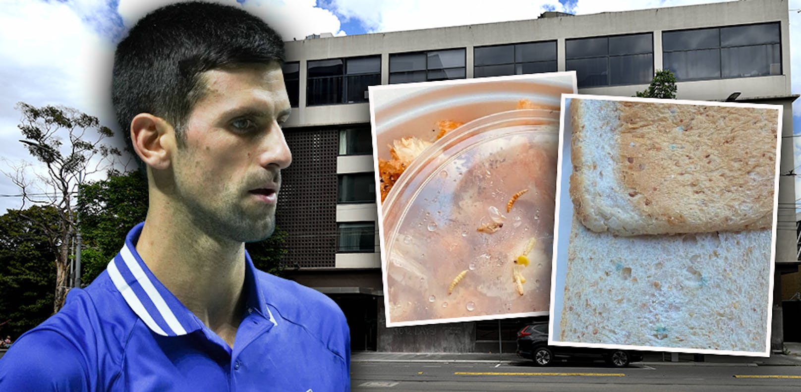 In den Medien kursieren Ekel-Berichte über schimmeliges Essen, Ungeziefer, unwürdige Zustände in der umstrittenen Unterkunft. Djokovic setzt schließlich zumindest durch, dass er einen eigenen Koch bekommt.