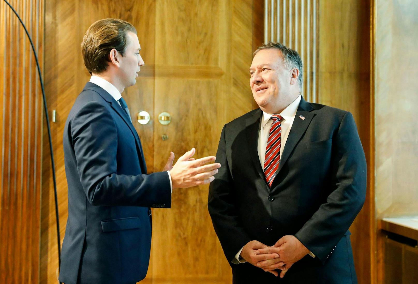 Mike Pompeo beim Arbeitsbesuch mit Ex-ÖVP-Kanzler Sebastian Kurz in Wien im August 2020.